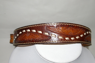 +MBA #82-089  "Made By Big John Brown Hand Tooled & Whip Stitch Man's Belt