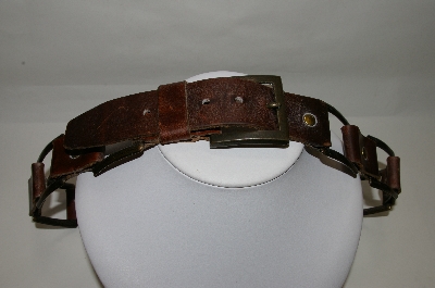 +MBA #82-094  "1970's Brown Leather Belt With Brass Sections