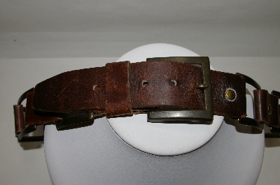 +MBA #82-094  "1970's Brown Leather Belt With Brass Sections