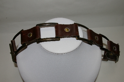 +MBA #82-094  "1970's Brown Leather Belt With Brass Sections