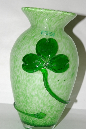 +MBA #82-074  "Made In Ireland Green Opaque Glass Shamrock Vase