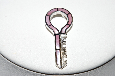 +MBA #48-191   Sterling Pink Shell Inlayed Key Pendant