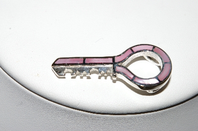 +MBA #48-191   Sterling Pink Shell Inlayed Key Pendant