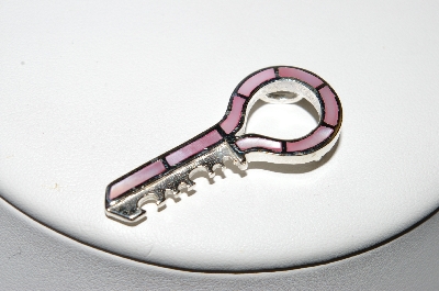 +MBA #48-191   Sterling Pink Shell Inlayed Key Pendant
