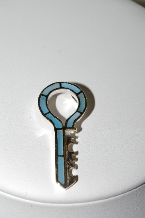 +MBA #84-184  Sterling Blue Shell Inlayed Key Pendant