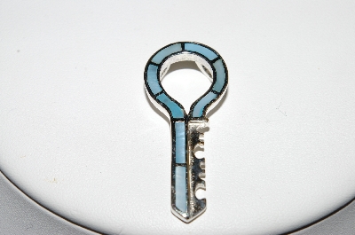 +MBA #84-184  Sterling Blue Shell Inlayed Key Pendant
