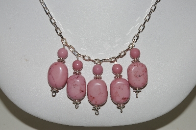 +MBA #84-065   Sterling Pink Gemstone Necklace & Earring Set