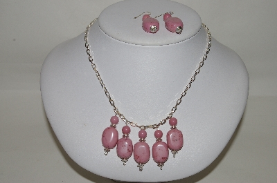 +MBA #84-065   Sterling Pink Gemstone Necklace & Earring Set