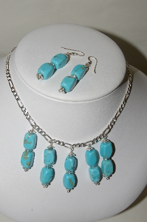 +MBA #84-194   Sterling Blue Turquoise Bead Necklace & Earring Set