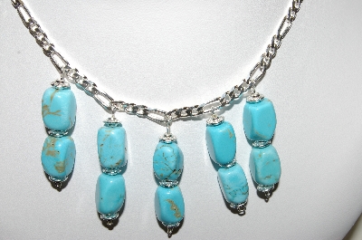 +MBA #84-194   Sterling Blue Turquoise Bead Necklace & Earring Set