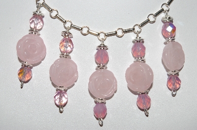 +MBA #84-078   Sterling Rose Quartz & Pink AB Crystal Necklace & Earring Set