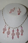 +MBA #84-078   Sterling Rose Quartz & Pink AB Crystal Necklace & Earring Set