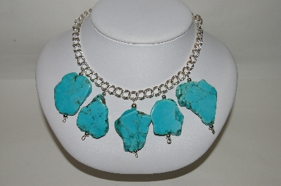 +MBA #84-057   Sterling Chunky Blue Turquoise Necklace