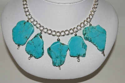 +MBA #84-057   Sterling Chunky Blue Turquoise Necklace