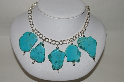 +MBA #84-057   Sterling Chunky Blue Turquoise Necklace