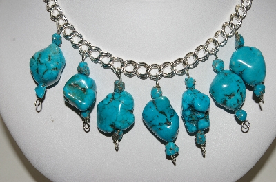 +MBA #84-097   Sterling Large Blue Turquoise Nuggett Necklace & Earring Set