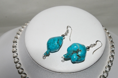 +MBA #84-097   Sterling Large Blue Turquoise Nuggett Necklace & Earring Set