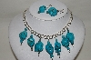 +MBA #84-097   Sterling Large Blue Turquoise Nuggett Necklace & Earring Set