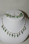 +MBA #84-199  Sterling Moss Agate Necklace & Hoop Earring Set