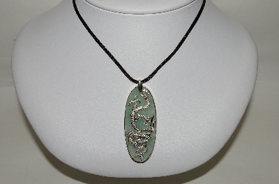 +MBA #85  Sterling Green Jade Dragon Pendant With Silk Cord