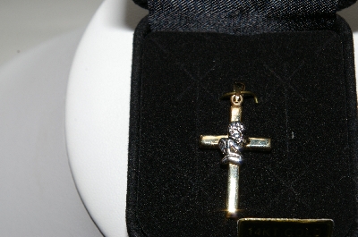 +MBA #85-253  14K Yellow Gold Cross With White Gold Center Praying Angel Pendant