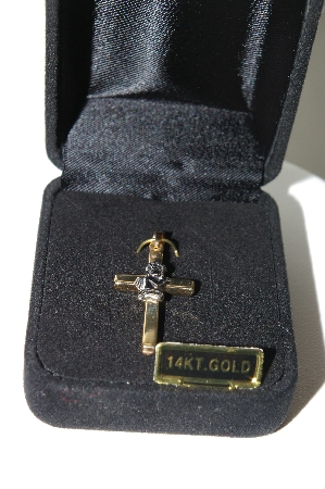 +MBA #85-253  14K Yellow Gold Cross With White Gold Center Praying Angel Pendant