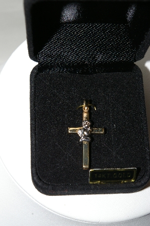 +MBA #85-253  14K Yellow Gold Cross With White Gold Center Praying Angel Pendant