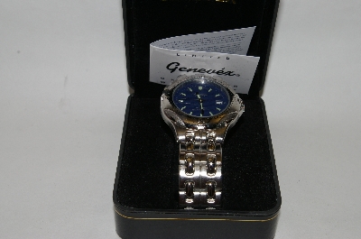 +MBA #85-102    Genevex "Blue Face" Men's Stainless Steel Watch