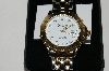 +MBA #85-096   Genevex Men's "White Face" Stainless Steel & Gold Tone Watch