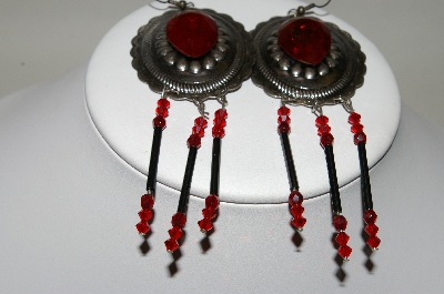 +MBA #86-008  Antiqued Silver "Red" Concho Earrings