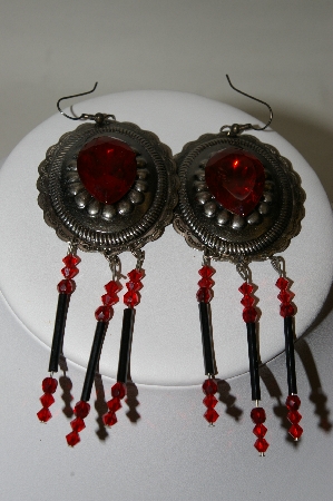 +MBA #86-008  Antiqued Silver "Red" Concho Earrings