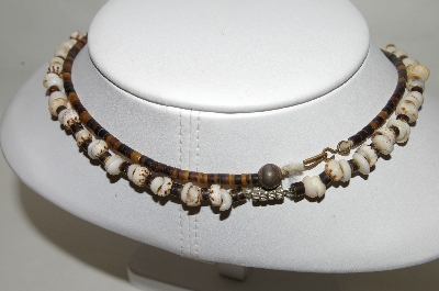 +MBA #85-123   Set Of 2 1970's Shell  & Blue Turquoise Hand Made Necklaces