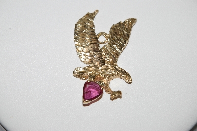 +MBA #85-208     14K Yellow Gold Custom Made Eagle Pendant With Fancy Cut Tourmaline