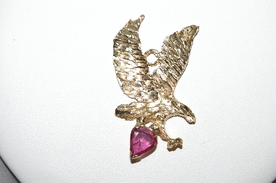 +MBA #85-208     14K Yellow Gold Custom Made Eagle Pendant With Fancy Cut Tourmaline