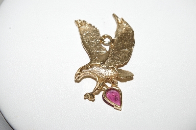 +MBA #85-208     14K Yellow Gold Custom Made Eagle Pendant With Fancy Cut Tourmaline