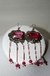 +MBA #86-013  Antiqued Gold Tone Concho "Pink" Dangle Earrings
