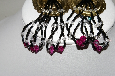 +MBA #86-001  Gold Tone Black, Pink & Clear Concho Earrings