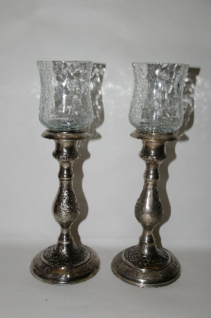 +MBA #85-234   " Pair Of Fancy Beaded Shade Votive Lamps