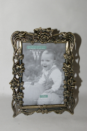 +MBA #85-061   " Brass Square "Rose Garden"  5x7 Picture Frame"