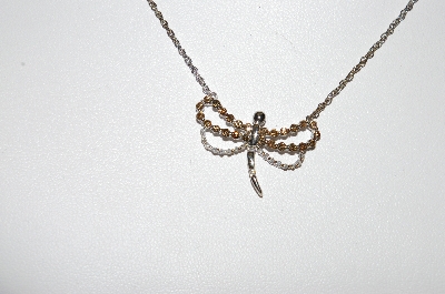 +MBA #86-068  14K White Gold  Champagne & White Diamond Dragonfly Necklace