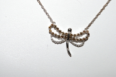+MBA #86-068  14K White Gold  Champagne & White Diamond Dragonfly Necklace