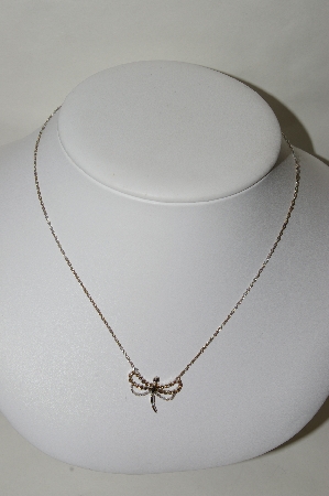 +MBA #86-068  14K White Gold  Champagne & White Diamond Dragonfly Necklace