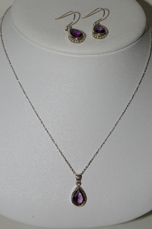 +MBA #86-050  "Sterling & Pear Cut Amethyst Three Piece Set