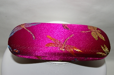 +Dark Pink Silk Embroidered Dragnofly Hard Eye Glass Case