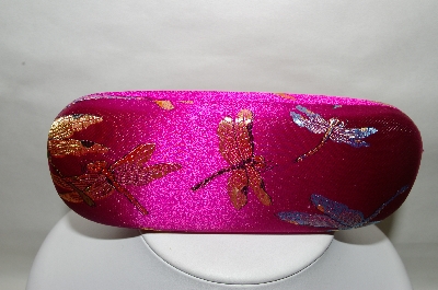 +Dark Pink Silk Embroidered Dragnofly Hard Eye Glass Case