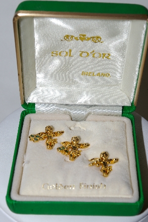 +MBA #89-136  "1990's  Sol Q'Or Made In Ireland Set Of 3 Angel & Clover Pins