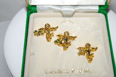 +MBA #89-136  "1990's  Sol Q'Or Made In Ireland Set Of 3 Angel & Clover Pins