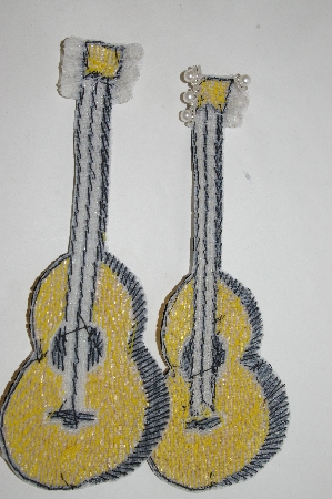 +MBA #89-064  "Set Of 2 Gold, Black & Silver Beaded Guitar Appliques