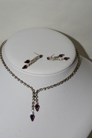 +MBA #87-166   Vintage Purple & White Crystal Rhinestone Chocker & Earring Set