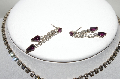 +MBA #87-166   Vintage Purple & White Crystal Rhinestone Chocker & Earring Set